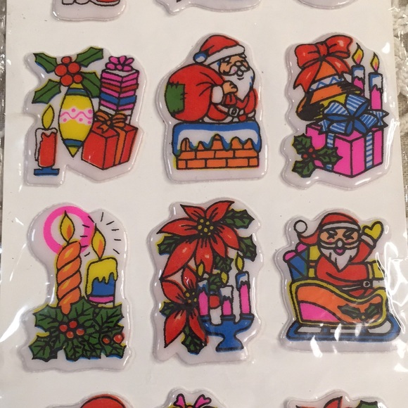 Vintage Christmas Puffy Stickers And Candle Tin NOS 1980s - Picture 12 of 17